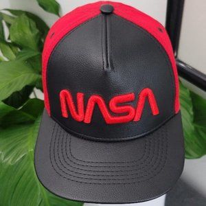 NASA FAUX BLACK LEATHER BASEBALL CAP